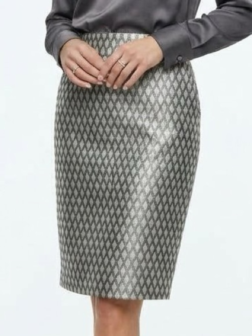 J. Crew Silver/Gunmetal Matelassรฉ Diamond Patterned Pencil Skirt